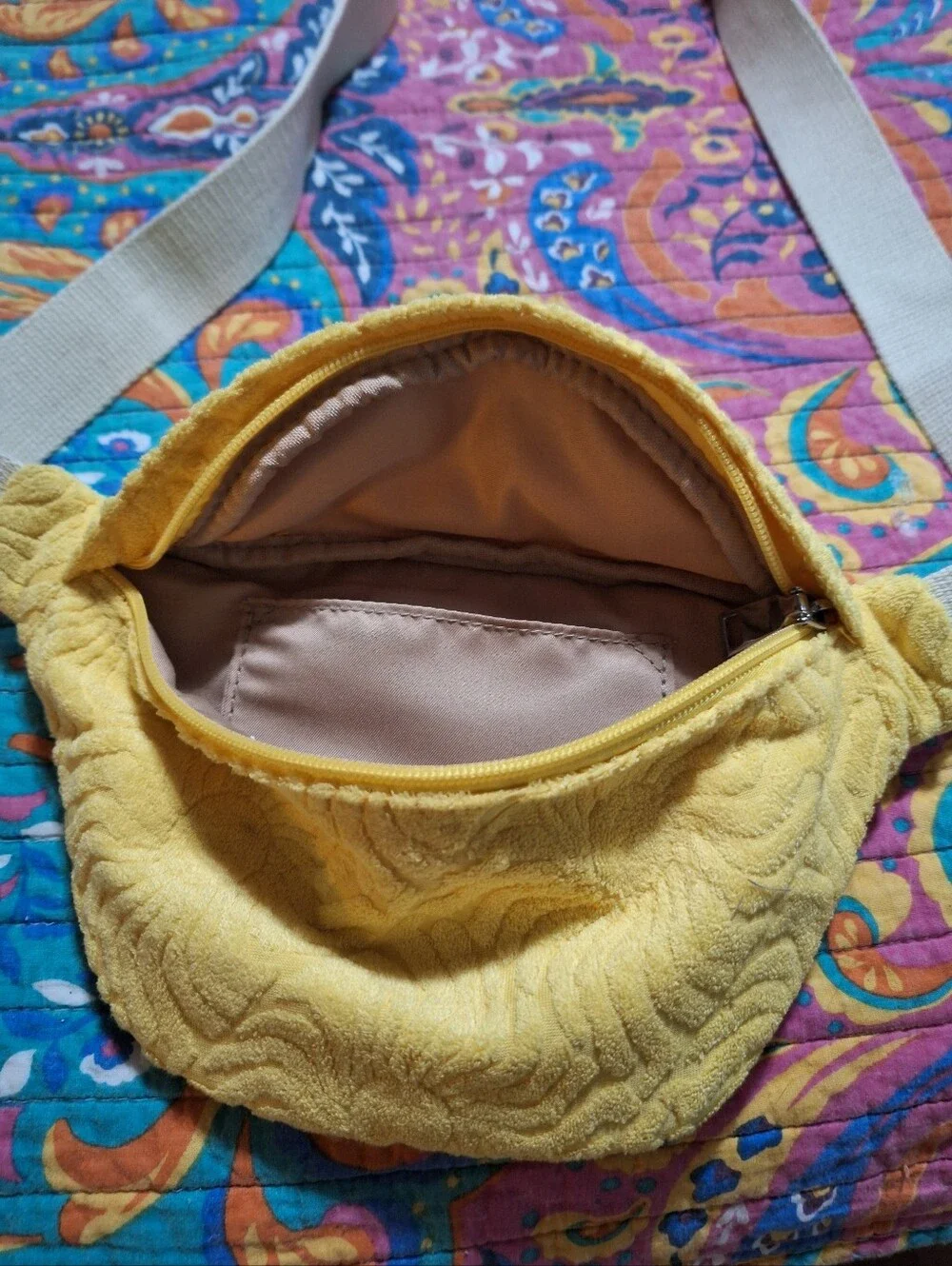 Yellow Terry Textured Quilted Waist Bag by